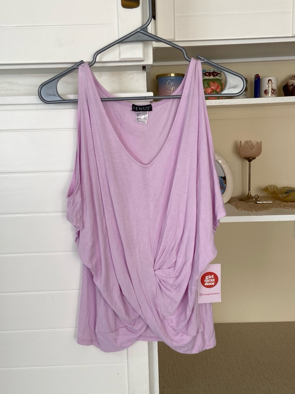 Pink flowy blouse with cold shoulders